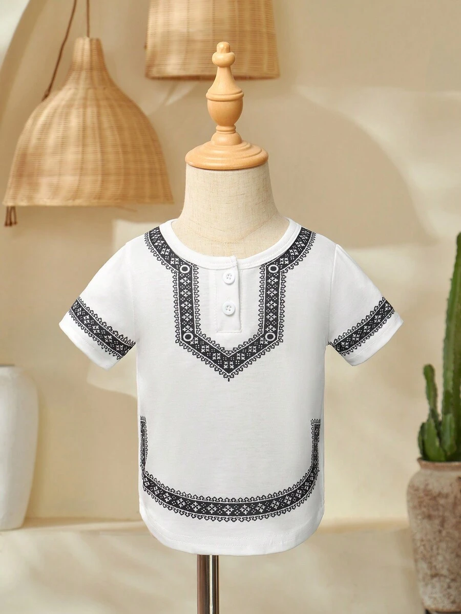 SHEIN Áo thun ngắn tay in hình mùa hè cho bé trai - trắng - Xem 1