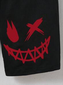 SHEIN Tween Boy Tie-Dye Face Digital Print Splice Effect Two-Piece Outfit, School, Campus, College - Red - View 3