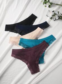 ملابس داخلية نسائية ثونغ لاصقة بتصميم فراشة مجوفة ،خصر متوسط ،5 قطع/عبوة