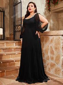 Plus Size Off Shoulder Sequin Embroidered Ruched Maxi Bridesmaid Dress