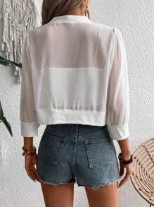 SHEIN LUNE Women's Spring/Summer Solid Color Mesh 3/4 Sleeve Short Casual Jacket