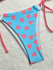 Swim Mod Women's Summer Beach Heart Print Halter Neck Tie Sexy Bikini Set, Vacation Bikini Set