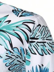 Camisa de manga corta hawaiana impresa con plantas tropicales de moda para hombres, para el verano - Blanco - Ver 5