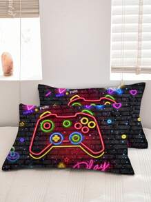 3入組遊戲主題床上用品套裝，男孩少年床單套裝，遊戲手柄電玩床上用品套裝，雙人/全尺寸3件套床上用品套裝（2個枕套不含內膽+1個被套不含內膽）