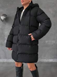 EURMUSE Chaqueta de invierno acolchada con capucha de alta calidad con cremallera y dos bolsillos delanteros de Essence - Negro - Ver 5
