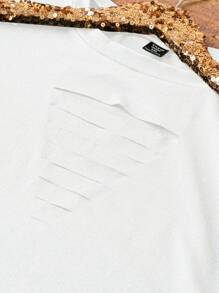Zolique Summer Fashion Solid Color Distressed Batwing Sleeve T-Shirt And Shorts Set - White - View 3