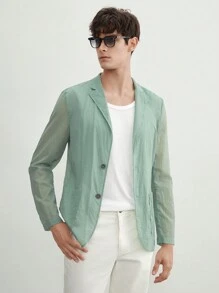 AKNOTIC Business Casual Herren Lässig Old Money Stil gewebter integrierter Blazer in Mintgrün, ultra dünn für den Sommer, für Herbst und Winter