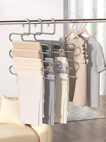 1pc 5-Layer Trouser Rack Stainless Steel S Type Multi-Layer Clothes Rack Clothes Hanger, Stainless Steel Non-Slip Pants Hanger For Home Multifunction Iron Pants Storage Rack, Trouser Rack Stainless Steel S Type Multi-Layer Clothes Rack Valentine DAY, Vale - Silver - View 5