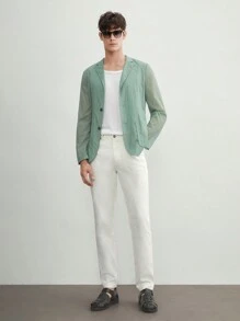 AKNOTIC Business Casual Herren Lässig Old Money Stil gewebter integrierter Blazer in Mintgrün, ultra dünn für den Sommer, für Herbst und Winter