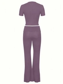 INAWLY Solva 女款純色短袖T恤和喇叭褲套裝