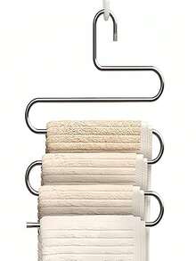 1pc 5-Layer Trouser Rack Stainless Steel S Type Multi-Layer Clothes Rack Clothes Hanger, Stainless Steel Non-Slip Pants Hanger For Home Multifunction Iron Pants Storage Rack, Trouser Rack Stainless Steel S Type Multi-Layer Clothes Rack Valentine DAY, Vale - Silver - View 2