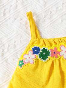 寶寶女孩花卉刺繡多層裙襬點綴的背心裙，春夏假期 - 黃色 - 查看 5