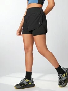 POWERISTA Powerista Damen Radfahren 2 in 1 Schwarze Laufshorts Radlerhose