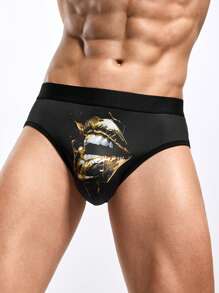 Men's Simple Printed Daily Trunk Underwear - Black - View 3