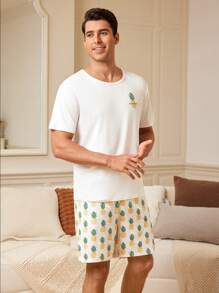 FamilyFrolics Pineapple Printed Men's Casual Pajama Set White Set - White - View 6