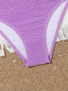 Tween Girl Màu Trơn Đơn Giản Hàng Ngày Bộ Bikini Hai Mảnh Đi Biển Mùa Hè - Màu tím - Xem 4