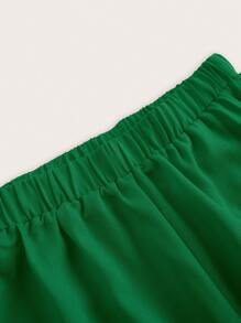 Slaydiva Summer Elegant Round Neck Sleeveless Loose Hem Cropped Top Straight Trousers Orange Women's Two-Piece Set-C - Green - View 6