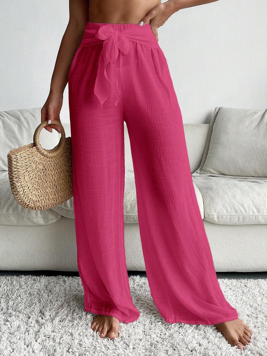 Swim Vcay Damen Strand-Lässig Set aus einfarbiger Strandtunika und weiter Sommerhose