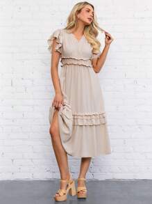 SHEIN LUNE Women's Spring/Summer Multilayered Frill Design Princess Style Elegant Casual Fashionable Holiday Dress