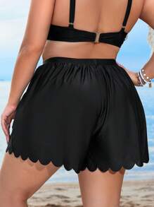 Swim Lushoire Plus Size Women's Fashion Solid Loose Bikini Bottom With Lace Trim Summer