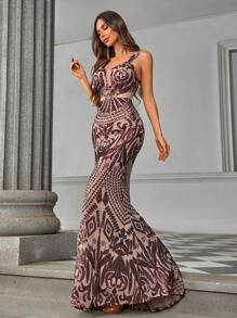 SHEIN Belle Elegante, prachtige, sexy zeemeerminjurk met V-hals en lovertjes, geschikt voor luxe banketten en avondfeesten