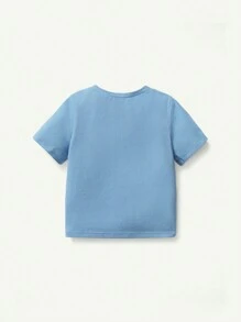 Cozy Pixies Conjunto de atuendo de 3 piezas para bebé niño con patrón de rayas y unicolor, media cremallera con cuello redondo y camiseta de manga corta - Azul - Ver 10