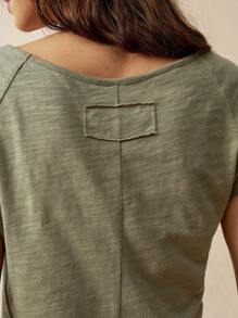 Bohemela Women's Summer Vacation Solid Color Slouchy Short Sleeve V-Neck T-Shirt