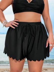 Swim Lushoire Plus Size Women's Fashion Solid Loose Bikini Bottom With Lace Trim Summer