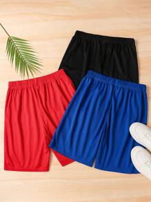 SHEIN Teen Boys Casual Patchwork Reflective Webbing Shorts Black Grey Blue 3pcs Set Pants Sports - Red - View 2