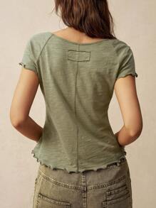 Bohemela Women's Summer Vacation Solid Color Slouchy Short Sleeve V-Neck T-Shirt