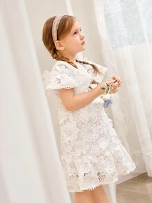 SHEIN Girls'  Holiday Style 3D Embroidered Dress, Casual & Durable - White - View 1