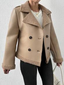 EURMUSE Women's Double Breasted Fleece Jacket - Mocha Brown - View 4