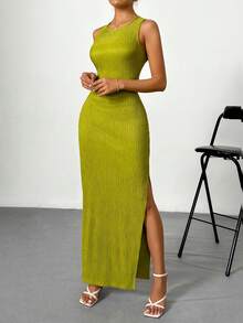 SHEIN Privé Robe moulante élégante dos nu pour femme avec col en V pour les vacances d'été, les fêtes, les festivals de musique INS - Vert - Voir 9