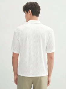 Manfinity RebelGame Men's Knitted Jacquard Solid Color Slim Short Sleeve Polo Shirt, Suitable For Summer Daily Wear - White - View 7