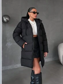 EURMUSE Chaqueta de invierno acolchada con capucha de alta calidad con cremallera y dos bolsillos delanteros de Essence - Negro - Ver 8