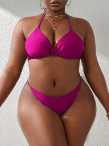 Slaydiva Plus Size Separated 4-Piece Swimwear, Summer Beach Swimwear - Hot Pink - View 3