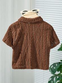 SHEIN Unisex Casual Hollow Out Knitted Soft Round Neck Short Sleeve Cardigan For Baby Boys And Girls,Kids - Khaki - View 2