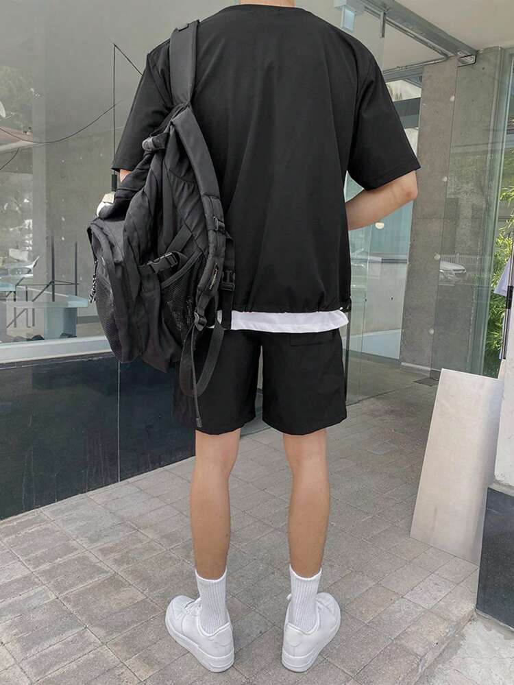 Men's Summer Casual Solid Color Short Sleeve T-Shirt And Shorts Set