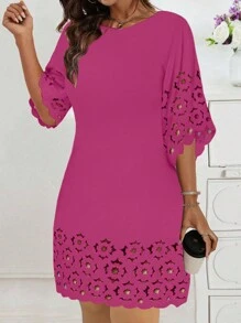 EMERY ROSE 春夏款純色定位燒花鬆身休閒連衣裙