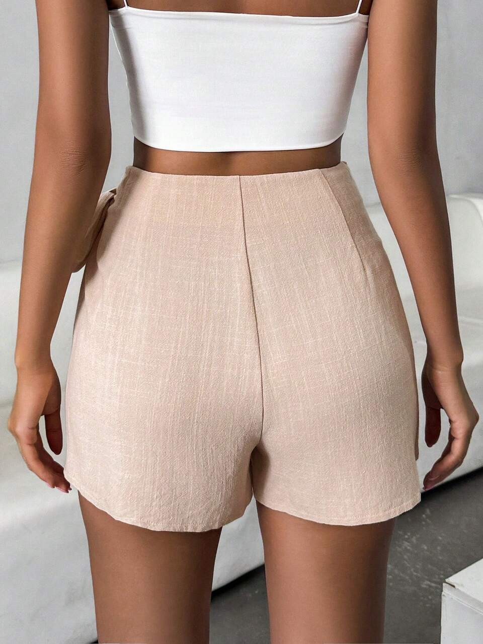 Women's Solid Color Casual Linen Wrap Skirt With Waist Knot