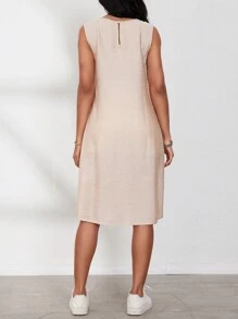 EMERY ROSE 女士圓領純色分割式下擺無袖休閒襯衫，適用於夏季