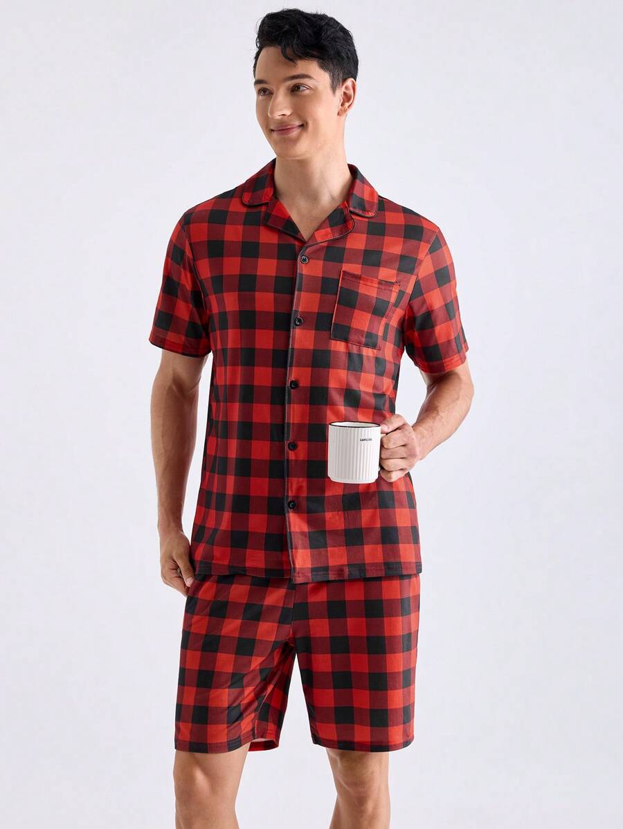 Men's Plaid Printed Homewear Set - Multicolor - View 1