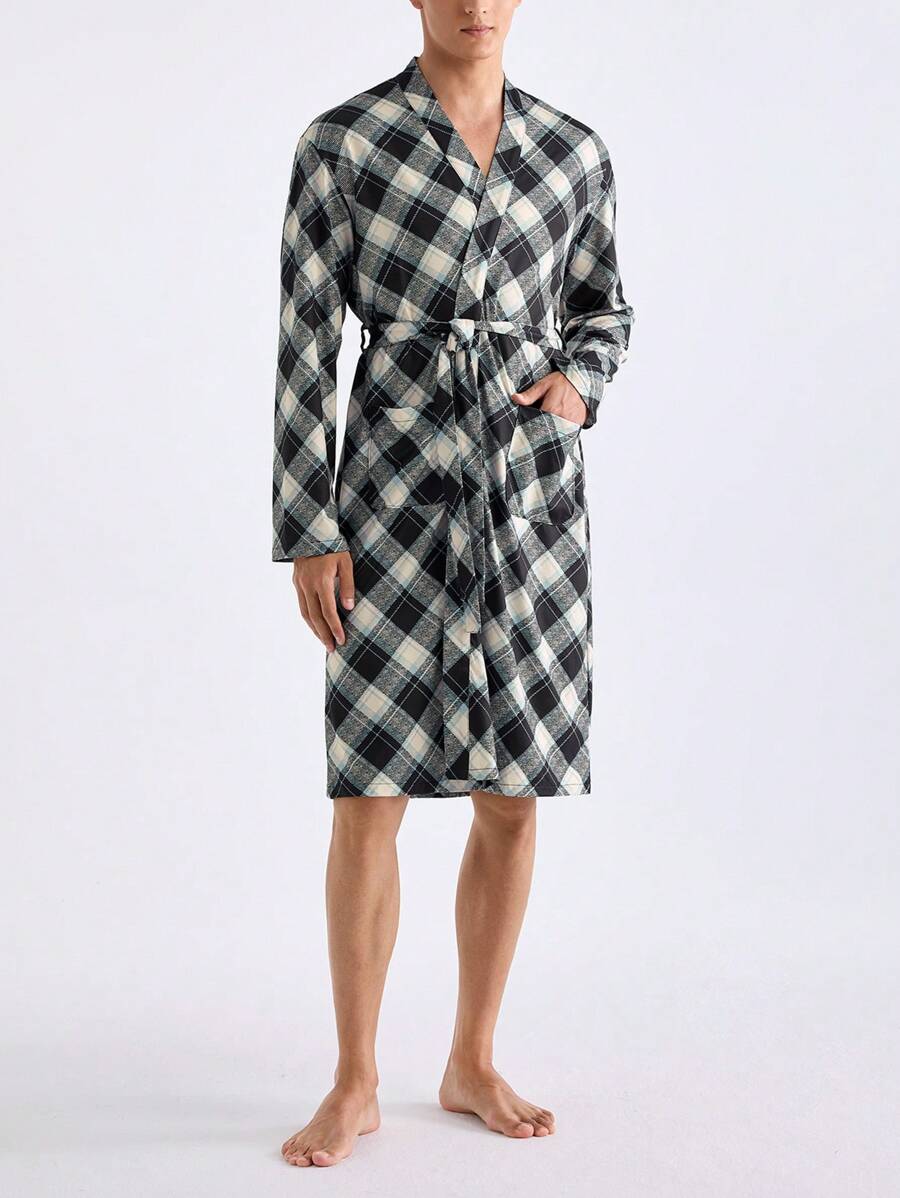 Men's Plaid Printed Simple Daily Nightgown - Multicolor - View 1