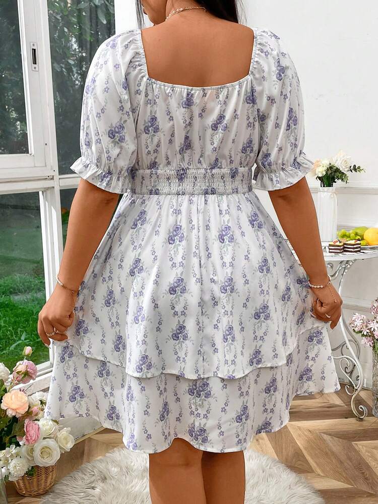 Women's Casual Printed Double-Layer Hem Dress