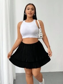 Flirla 大尺碼摺疊層拼接短褲