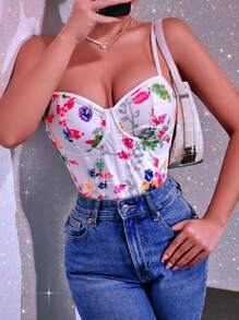 Allurite Women's Colorful Sequin Floral Party Simple Everyday Corset