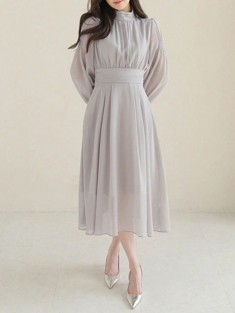 Mock Neck Lantern Sleeve Dress,Fall Dress Long Sleeve Dress Maxi Dress