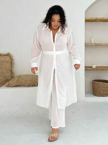 SHEIN SXY Plus Size Ultra-Long Sun Protection Shirt For Summer - White - View 3
