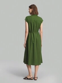 Ontre 2025秋冬女装办公室教师商务休闲复古风格衬衫连衣裙