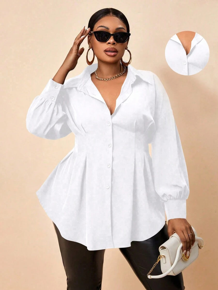 Maweii Plus Size Women's Solid Color Simple Daily Wear Long Sleeve ...